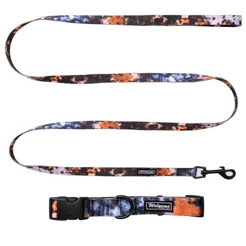 Tie Dye Dog Collar Pet Funny Dog Leash Set for Small Medium Large Dogs Tie Dye Collars (S(9.8'' - 12''))