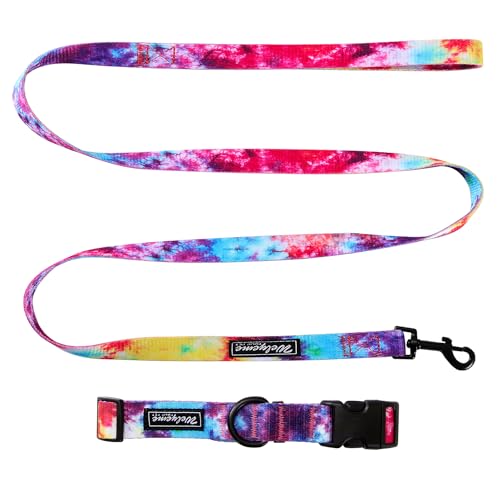 Tie Dye Dog Collar Pet Funny Dog Leash Set for Small Medium Large Dogs Tie Dye Collars (S(9.8'' - 12''))