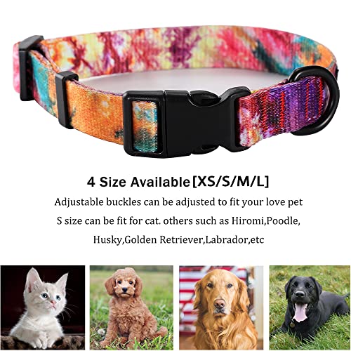 Tie Dye Dog Collar Pet Funny Dog Leash Set for Small Medium Large Dogs Tie Dye Collars (S(9.8'' - 12''))