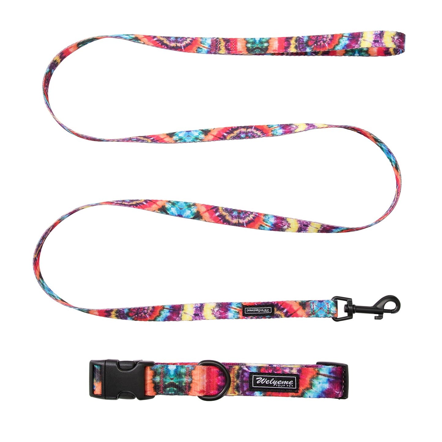 Tie Dye Dog Collar Pet Funny Dog Leash Set for Small Medium Large Dogs Tie Dye Collars (S(9.8'' - 12''))