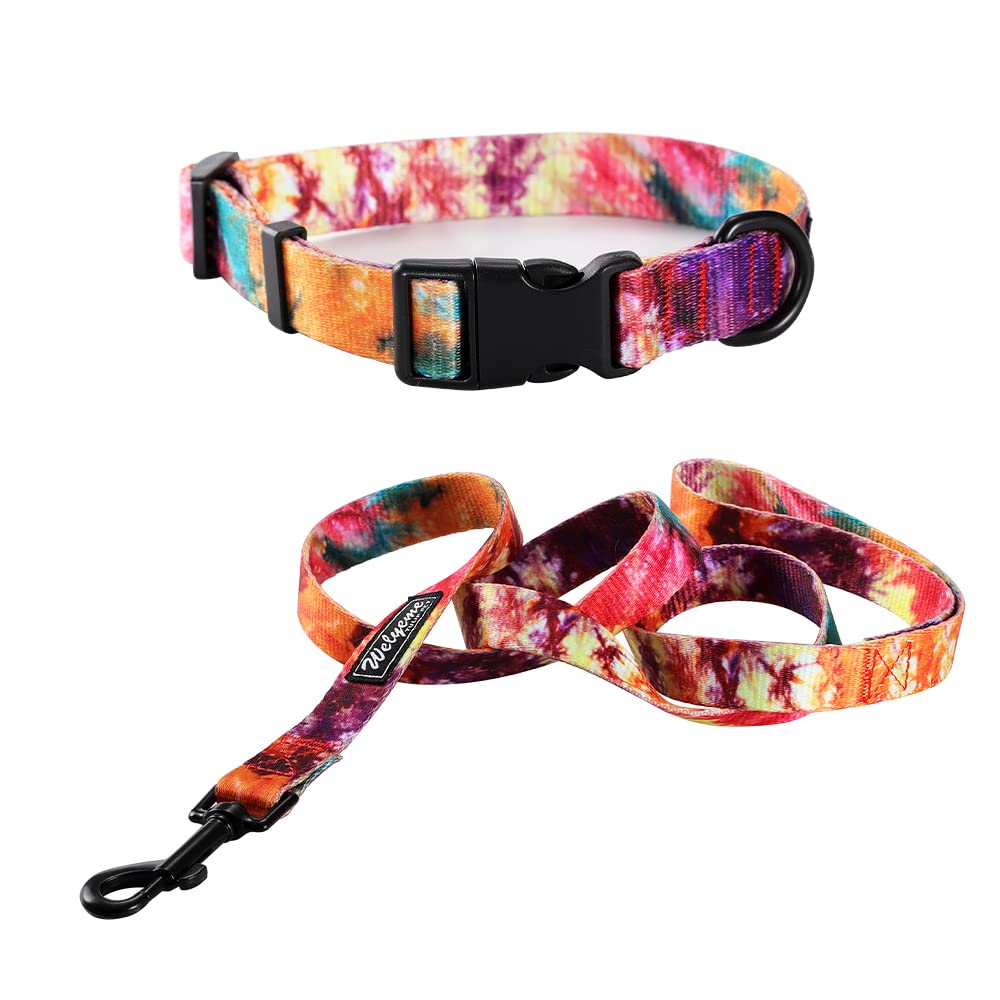 Tie Dye Dog Collar Pet Funny Dog Leash Set for Small Medium Large Dogs Tie Dye Collars (S(9.8'' - 12''))