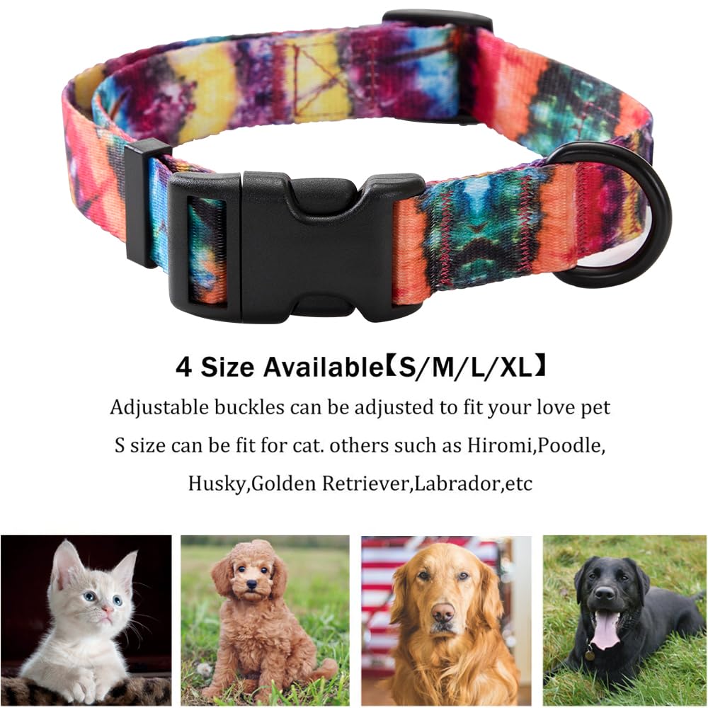 Tie Dye Dog Collar Pet Funny Dog Leash Set for Small Medium Large Dogs Tie Dye Collars (S(9.8'' - 12''))