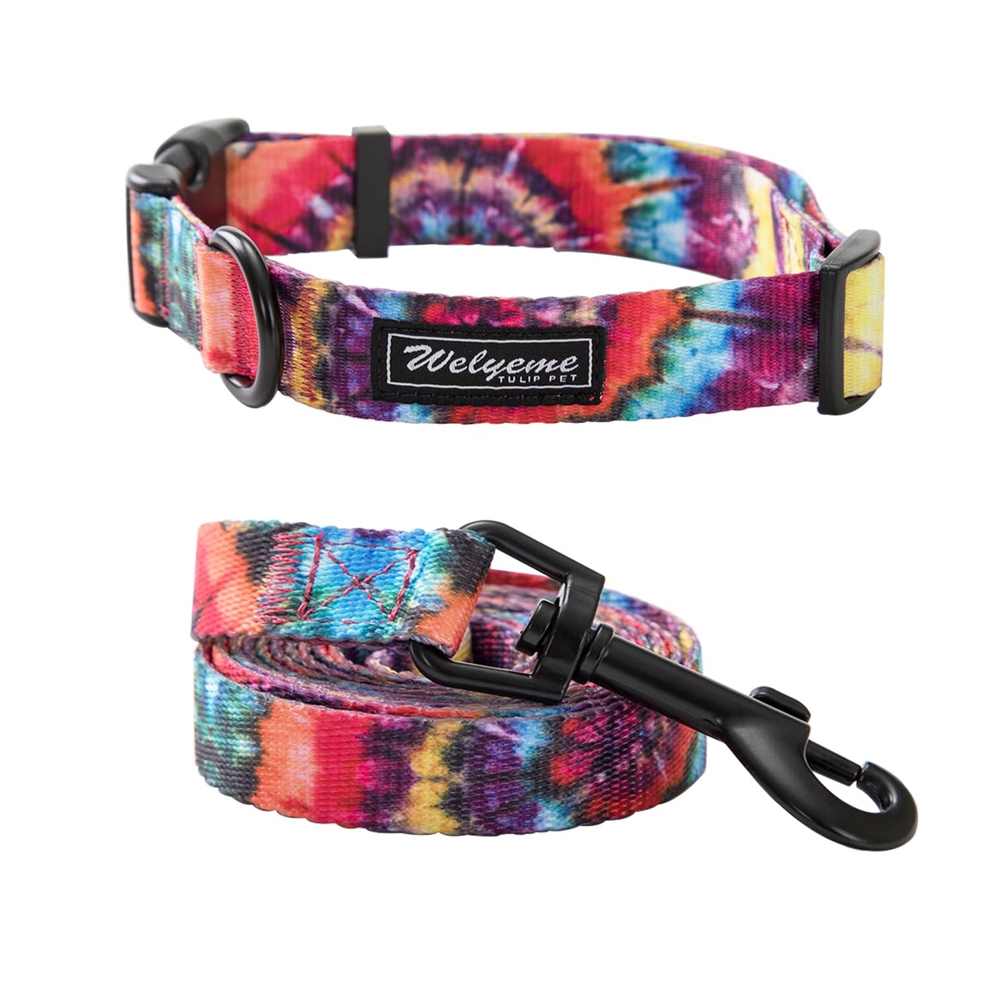 Tie Dye Dog Collar Pet Funny Dog Leash Set for Small Medium Large Dogs Tie Dye Collars (S(9.8'' - 12''))