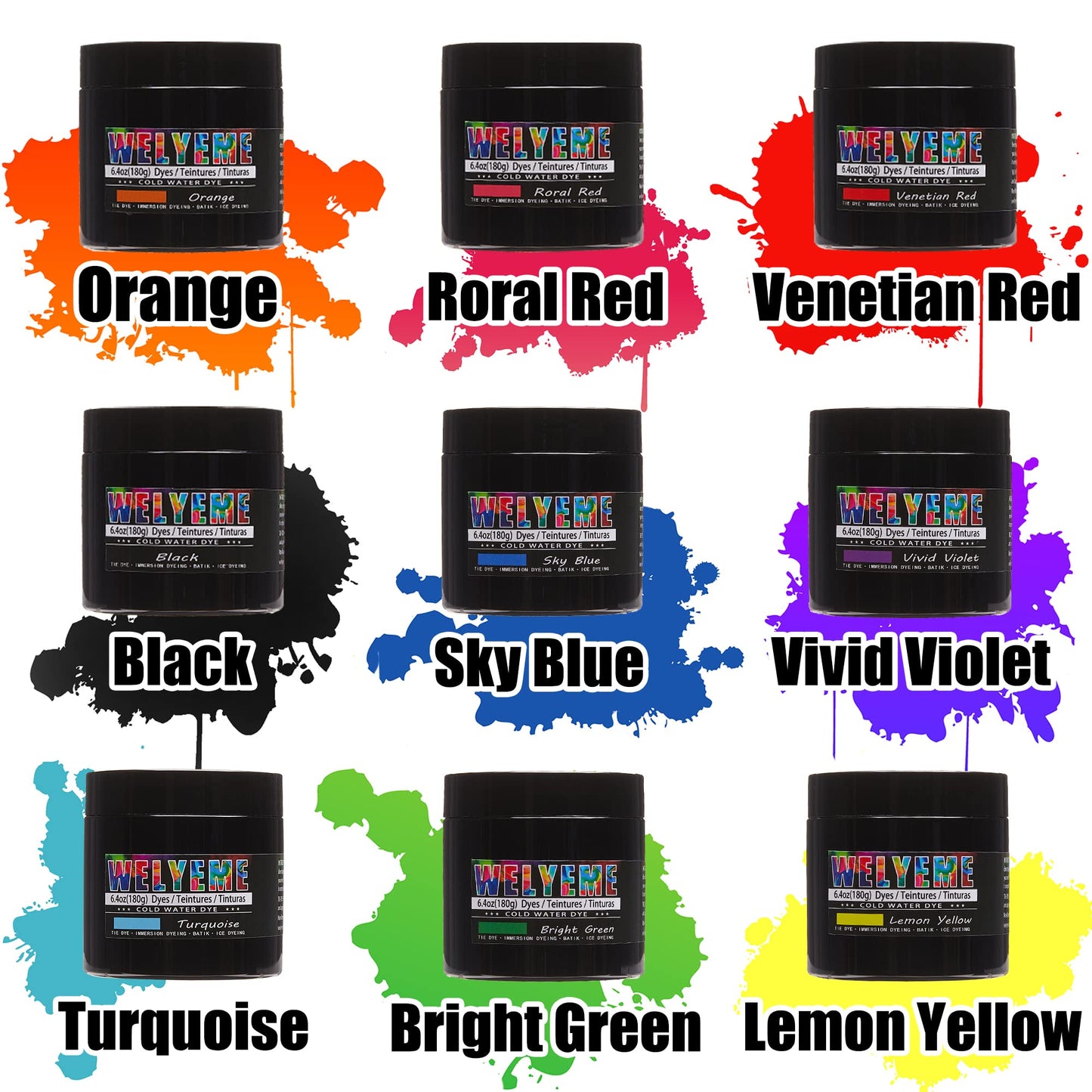 Tie Dye Powder Bulk, Fabric Dye Powder 9 Pack, Cold Water Dye Set for Clothes, Tie-Dye Powder Kit