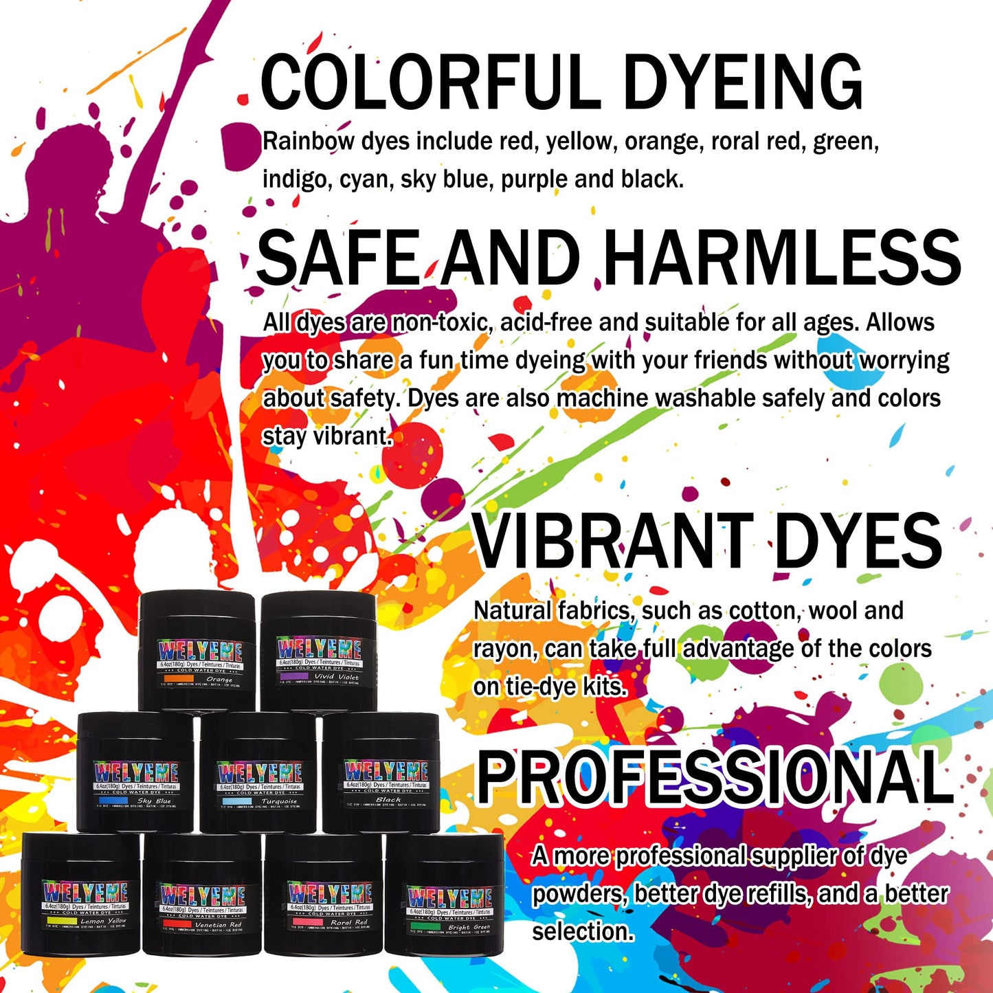 Tie Dye Powder Bulk, Fabric Dye Powder 9 Pack, Cold Water Dye Set for Clothes, Tie-Dye Powder Kit